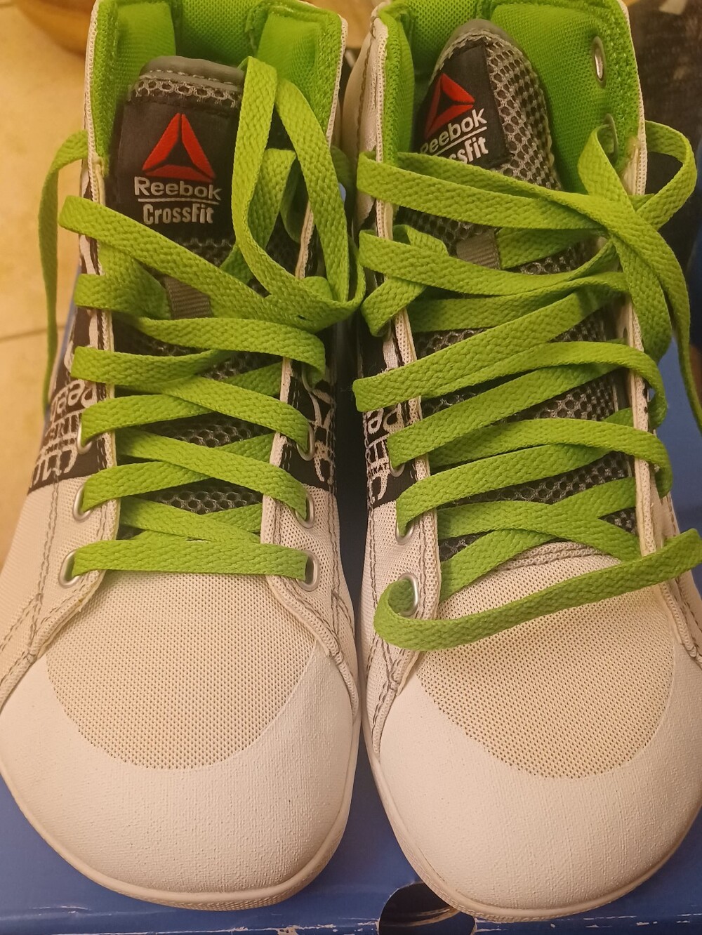 Reebok Crossfit Lite Tr White Sneakers with Bright Lime Green Accents
